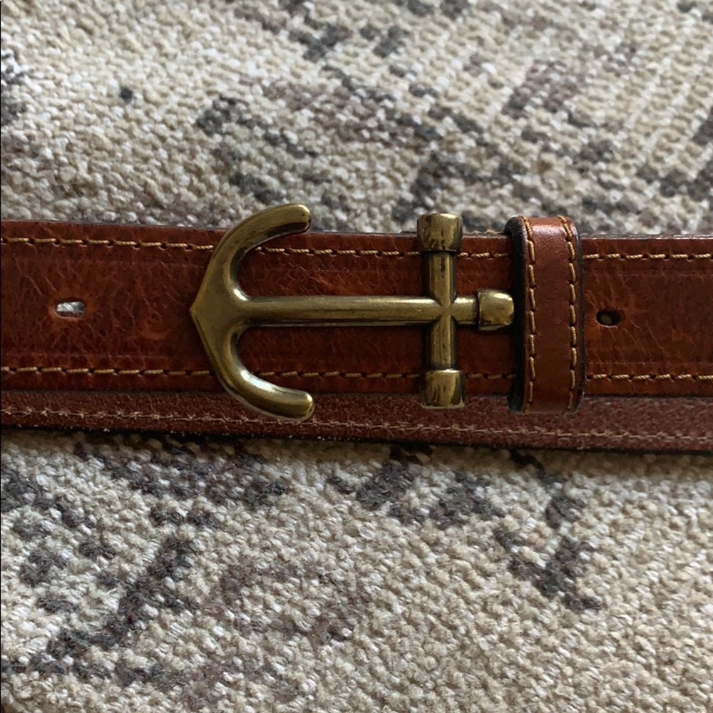 J. Crew Brown Leather Belt with Brass Anchor Buckle
